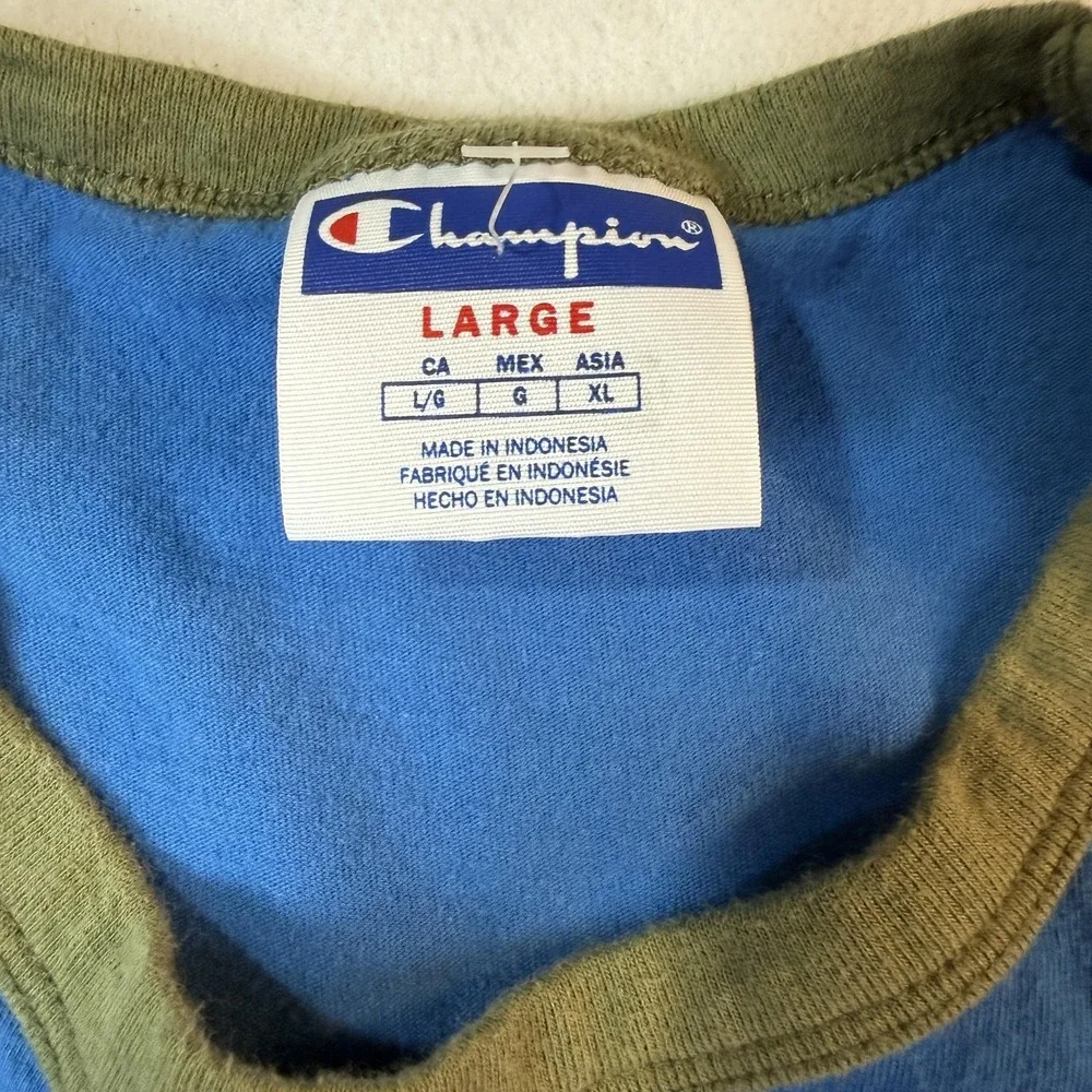Vintage Y2K Champion Colorblock TShirt Mens L Blue Green Streetwear Skate - Picture 2 of 6